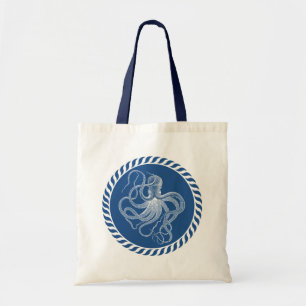 Tote Bag Illustration de la pieuvre blanche et bleue marine