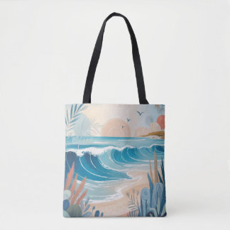 Tote Bag Illustration de la plage bleue