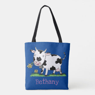 Tote Bag Illustration de la vache mignonne en campagne