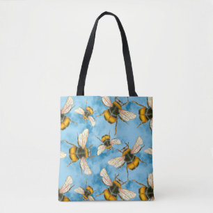 Tote Bag Illustration de l'abeille vintage sur les nuages b