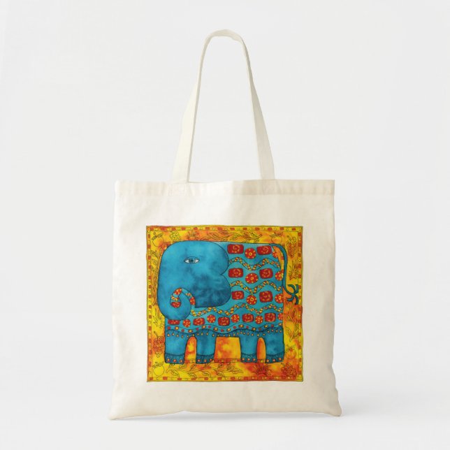 Tote Bag Illustration de l'aquarelle de l'éléphant à motifs (Devant)