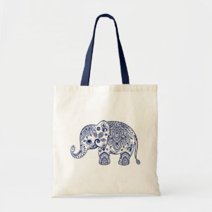 Tote Bag Illustration de l'éléphant de la marguerite bleue 