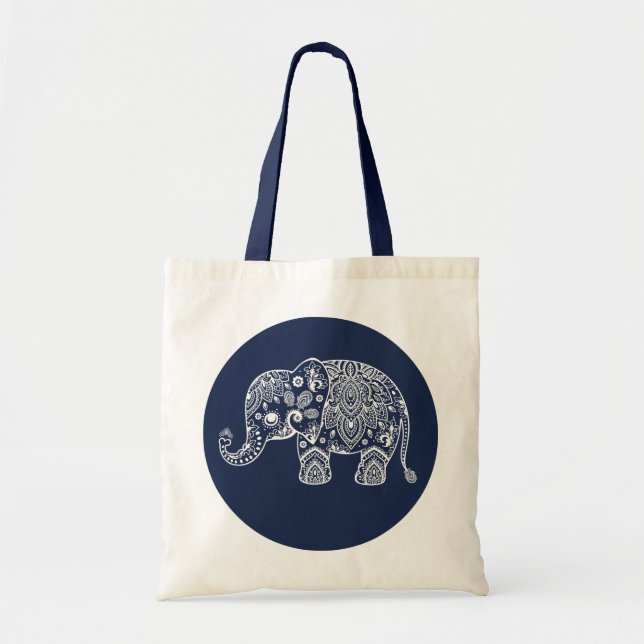 Tote Bag Illustration De L'Éléphant De Paisley Blanc Sur Le (Devant)