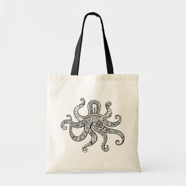 Tote Bag Illustration de ligne noire Kraken (Devant)