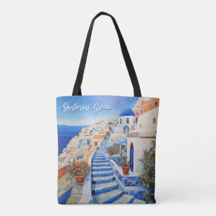 Tote Bag Illustration de l'île de Santorin   Art du voyage