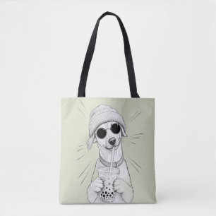 Tote Bag Illustration de thé aux perles de boule de chiot K