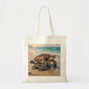 Tote Bag Illustration de tortue marine et bébé 