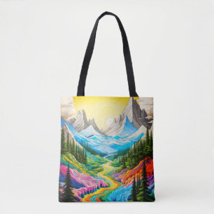 Tote Bag Illustration de vallée de rivière colorée
