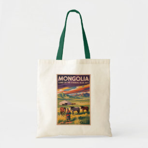 Tote Bag Illustration de voyage rétro de yourte de chevaux