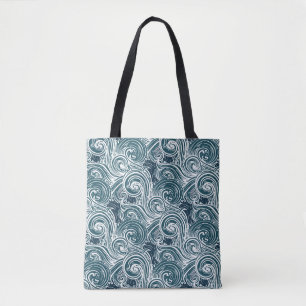 Tote Bag Illustration des vagues de mer tracées à la main v