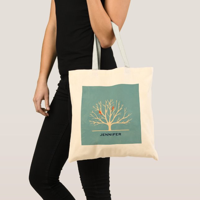 Tote Bag Illustration d'Oiseaux oranges modernes dans un gr (Devant (produit))