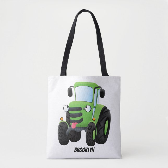 Tote Bag Illustration du joli joyeux tracteur agricole vert (Devant)