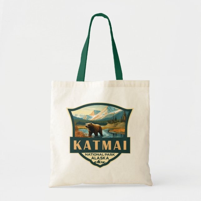 Tote Bag Illustration du parc national de Katmai Badge rétr (Devant)