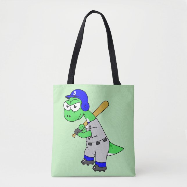 Tote Bag Illustration D'Un Joueur De Baseball Brontosaurus. (Devant)