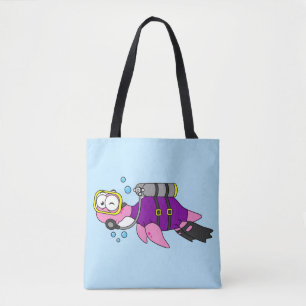 Tote Bag Illustration D'Un Loch Ness Monster Scuba Diver.