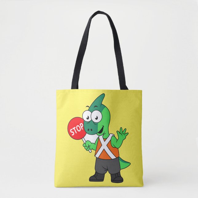 Tote Bag Illustration D'Un Parasaurolophus Traffic Enforcer (Devant)