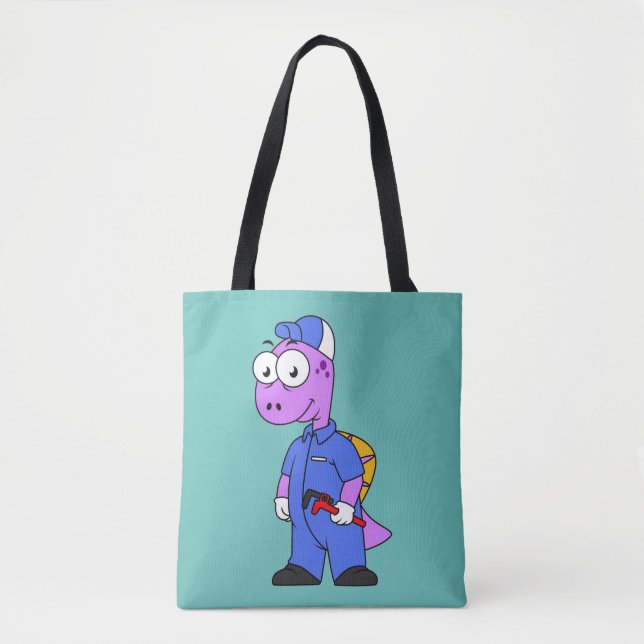 Tote Bag Illustration D'Un Plomber Spinosaurus. (Devant)