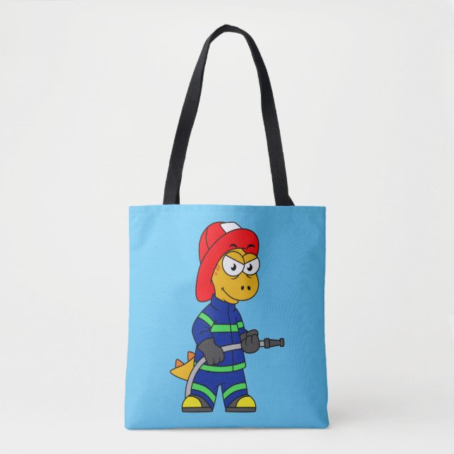 Tote Bag Illustration D'Un Pompier Tyrannosaurus Rex. (Devant)