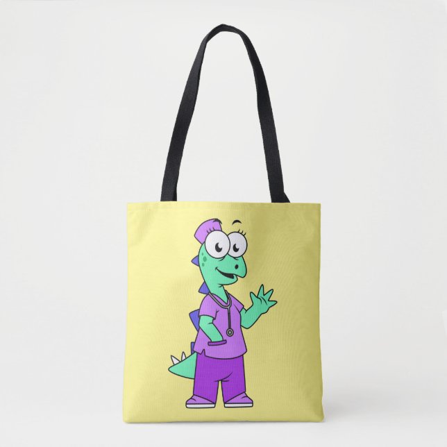 Tote Bag Illustration D'Une Infirmière Stegosaurus. (Devant)