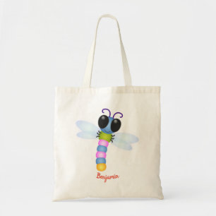 Tote Bag Illustration d'une libellule bleu et rose