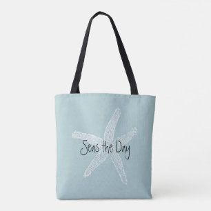 Tote Bag Illustration en bleu de l'étoile de mer Vintage de