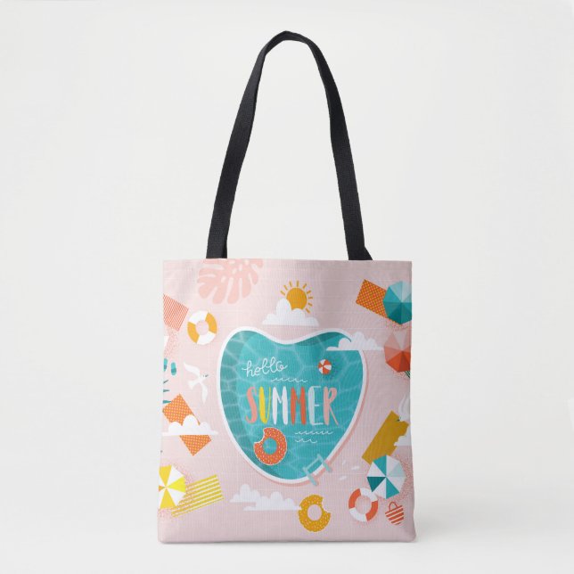 Tote Bag illustration estivale de la piscine de plage Abstr (Devant)