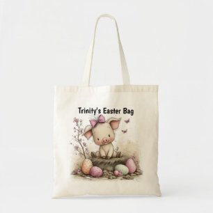 Tote Bag Illustration fantaisiste de porcelet de Pâques au 
