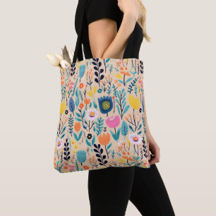 Tote Bag Illustration florale moderne d'art populaire simpl