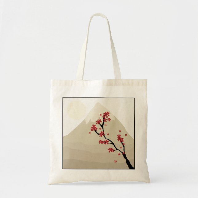 Tote Bag Illustration rouge du mont Fuji Japon de fleurs de (Devant)
