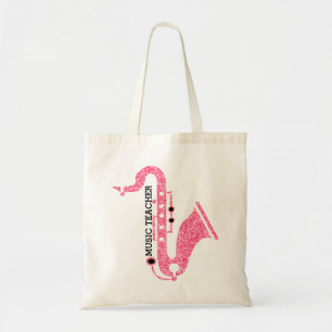 Tote Bag Illustration Saxophone En Parties scintillant Rose