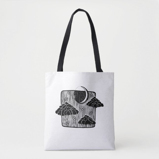 Tote Bag Illustration tirée à la main des nuages demi-lune  (Devant)