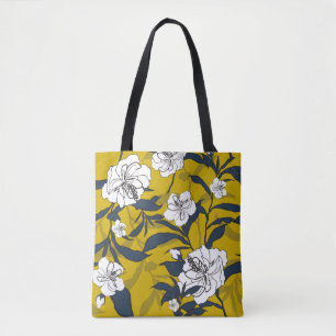 Tote Bag Illustration Vintage de fleur en fleur de contour.