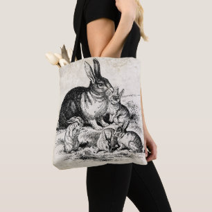 Tote Bag Illustration vintage de la famille de lapins, lapi