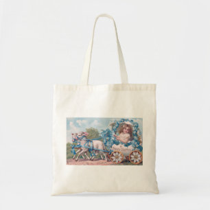 Tote Bag Illustration vintage de Pâques avec Fille et Agnea