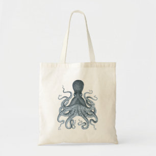 Tote Bag Illustration vintage de poulpe de gris bleu
