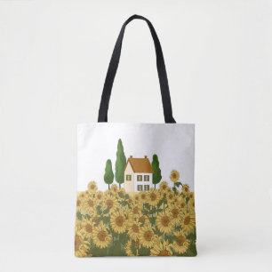 Tote Bag Illustration Vintage du champ de tournesols de la 