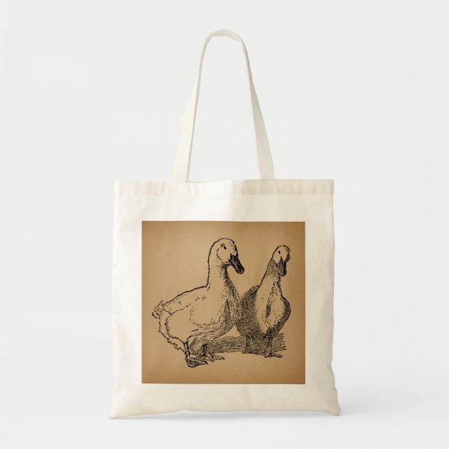Tote Bag Illustration vintage Duck Art Two Ducks (Devant)