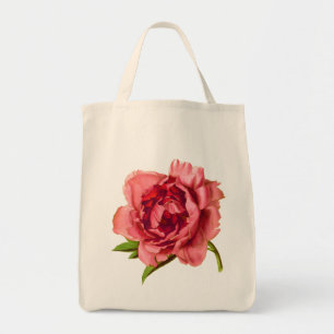 Tote Bag Illustration vintage d'une grande pivoine rose cor