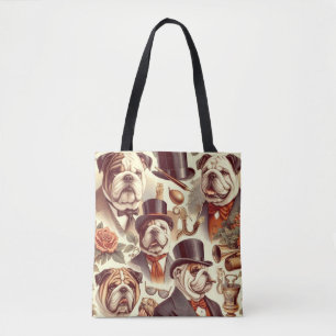 Tote Bag Illustration vintage en anglais Bulldog Seamless