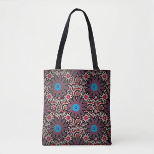 Tote Bag Illustration vintage. Folklore ethnique violet, ro