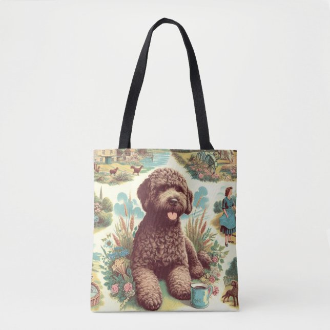 Tote Bag Illustration vintage Lagotto Romagnolo (Devant)