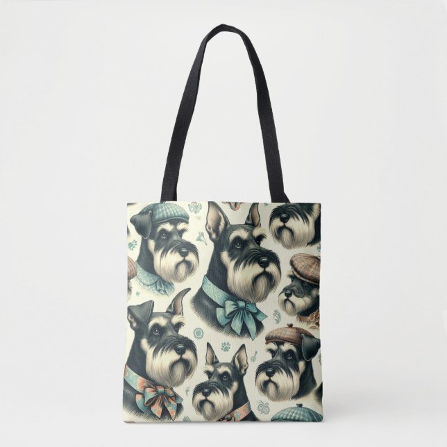 Tote Bag Illustration vintage Schnauzer sans joint (Devant)