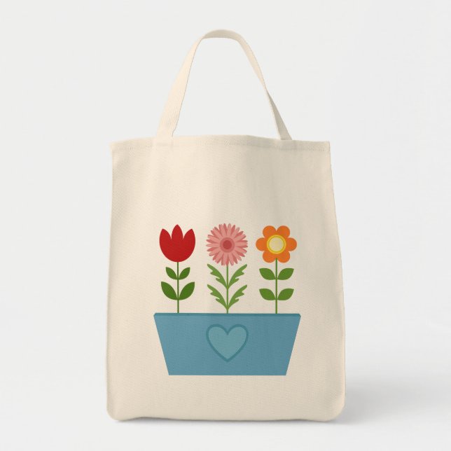 Tote Bag Illustrations de fleurs dans une fenêtre bleue (Devant)