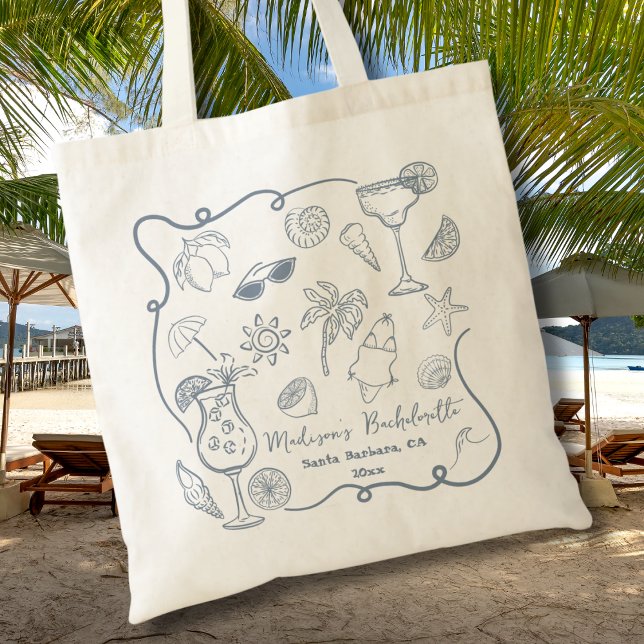 Tote Bag Illustrations de plage dessinées à la main pour en (Créateur téléchargé)