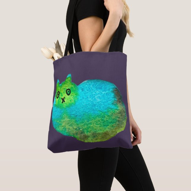 Tote Bag Image d'art de chat bleu gras mou (De près)