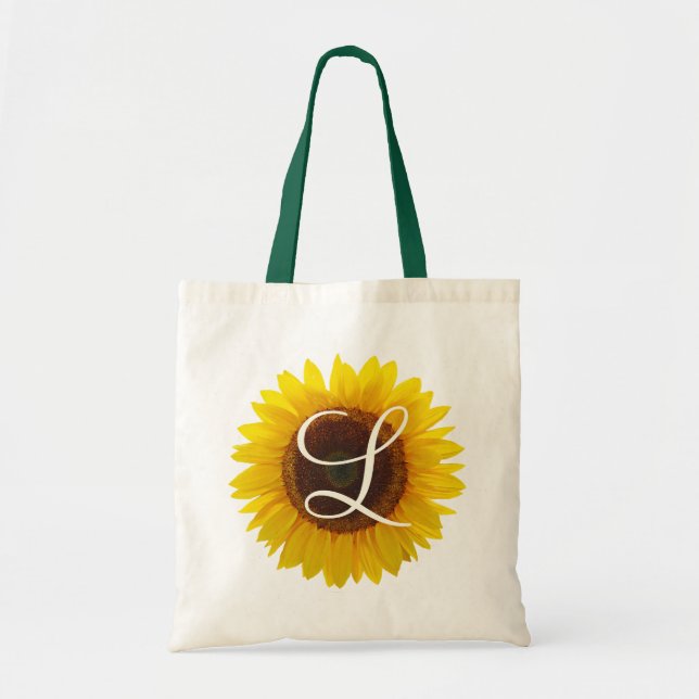 Tote Bag Image de monogramme de tournesol sur un côté (Devant)