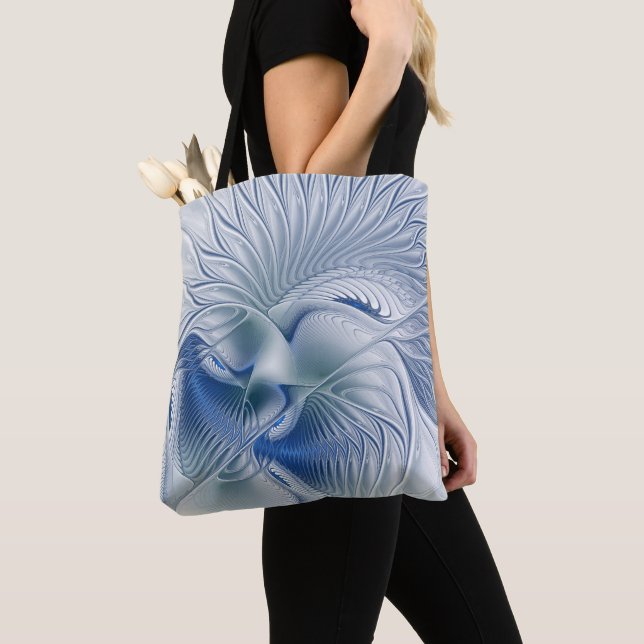 Tote Bag Imaginaire dynamique tons bleus Abstraits Art frac (De près)