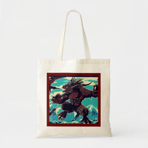 Tote Bag Imaginaire Kaiju Anime - Woodcut 3