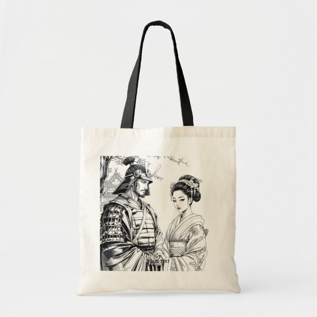 Tote Bag Imaginaire mignon Samurai Geisha crayon (Devant)