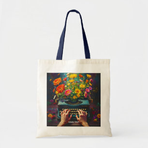 Tote Bag Imaginaire mignonne machine à écrire Fleurs mains